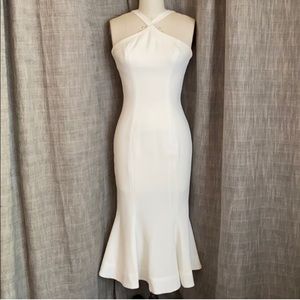 White Halter Mermaid Midi Dress